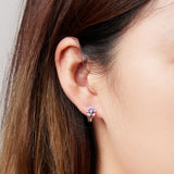 925 Sterling Silver Enamel Earrings with CZ - 1.2x0.7cm, Oxidized Finish for Women