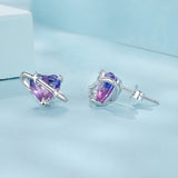 925 Sterling Silver Earrings with CZ and Transparent Glass in White Gold Plating for Women