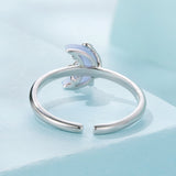 925 Sterling Silver Luminous Stone 0.80cm Moon Ring for Women