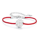 925 Sterling Silver Bracelet with White Gold Plating and Cotton Cord for Women