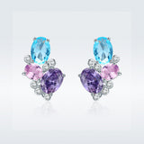 925 Sterling Silver Earrings with Transparent Glass, 1.6*1.1cm for Women