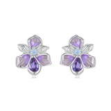 925 Sterling Silver Earrings with Nano Opal Stone and CZ, White Gold Plated, 0.7cm, for Women