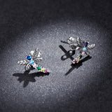 925 Sterling Silver Earrings with Pavé Setting CZ in Oxidized Silver