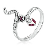 925 Sterling Silver Oxidized Snake Ring with Pavé Setting CZ for Women - Size 7.0