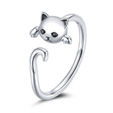 925 Sterling Silver Oxidized Cat Ring with CZ for Women, 0.6x1cm