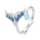 925 Sterling Silver Enamel Opal Ring with Pavé Setting for Women