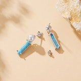 925 Sterling Silver Earrings with Synthetic Turquoise and Pearl, 2.4*0.6cm for Women