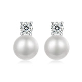 925 Sterling Silver Moissanite 0.1ct Freshwater Pearl Earrings for Women