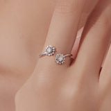 925 Sterling Silver Snowflake Ring with Pavé CZ in White Gold for Women