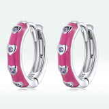 925 Sterling Silver Enamel CZ Earrings for Women, 1.2*0.3cm, Platinum Plated