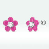 S925 Sterling Silver CZ Pavé Enamel Oxidized Earrings