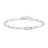 925 Sterling Silver Pavé Setting CZ Bracelet with Platinum Plating, Adjustable 14.5+3cm, for Women