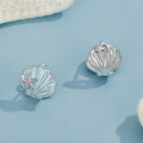 925 Sterling Silver White Gold Plated Enamel Earrings for Women 11x11mm