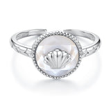 925 Sterling Silver White Gold-Plated Ring with Nacre Pendant - Style E for Women