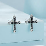925 Sterling Silver Earrings with Pavé Setting CZ in Oxidized Silver, 15x12mm for Women