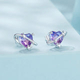 925 Sterling Silver Earrings with CZ and Transparent Glass in White Gold Plating for Women