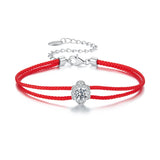925 Sterling Silver White Gold Plated Round Moissanite 15+6cm Cotton Cord Bracelet for Women