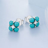 925 Sterling Silver Earrings with Synthetic Turquoise and CZ in Oxidized Finish