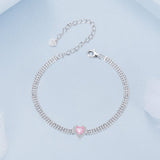 925 Sterling Silver White Gold Plated 8mm CZ Pendant Bracelet for Women