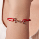 925 Sterling Silver White Gold Plated Adjustable Bracelet with Cotton Cord for Women