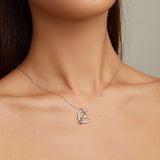 925 Sterling Silver Adjustable Moonstone Necklace with CZ Accents for Women