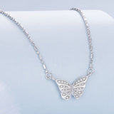 925 Sterling Silver Necklace with Pavé Setting CZ, Length 390+60mm, Pendant Size 8x15mm, for Women
