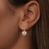925 Sterling Silver Earrings with White Gold Plating and Shell Pearl for Women