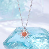 925 Sterling Silver Necklace with Natural Golden Sunstone, 40+5cm, Plated White Gold for Women
