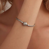 925 Sterling Silver White Gold Plated 17cm CZ Pavé Bracelet for Women