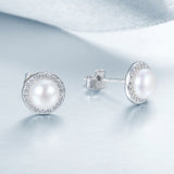925 Sterling Silver Freshwater Pearl Earrings with CZ for Women