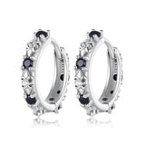 S925 Oxidized Silver Pavé CZ Earrings Size 14*2.5mm for Women