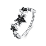 925 Sterling Silver Oxidized Rings with Pavé Setting CZ, Size 6.0 for Women