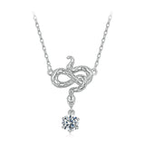 925 Sterling Silver Moissanite 0.50 Carat Necklace with CZ Pavé Setting in White Gold, 40+5cm for Women