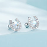 925 Sterling Silver Pavé Setting Moonstone Earrings with CZ and Platinum Plating