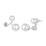 925 Sterling Silver Earrings with CZ and Synthetic Pearl, 1.7cm, White Gold Plated for Women