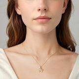 925 Sterling Silver Necklace with Gold Plating, 40+5cm, Featuring Synthetic Pearl & CZ for Women