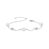 925 Sterling Silver 3mm Moissanite & Shell Pearl Bracelet for Women