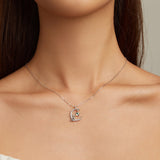 925 Sterling Silver Adjustable Moonstone Necklace with CZ Accents for Women
