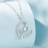 925 Sterling Silver Adjustable Moonstone Necklace with CZ Accents for Women