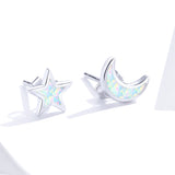 925 Sterling Silver Opal Earrings for Women - Star & Moon Design
