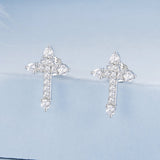 925 Sterling Silver Earrings with Pavé Setting CZ in White Gold Plating - 1.2x0.8cm for Women