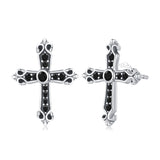 925 Sterling Silver Earrings with Pavé Setting CZ in Oxidized Silver, 15x12mm for Women
