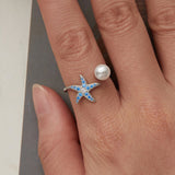 925 Sterling Silver White Gold Plated Quality Shell Pearl Starfish Ring for Women