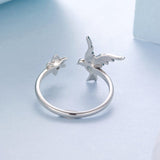 925 Sterling Silver White Gold Plated Enamel Transparent Glass Bird Ring for Women