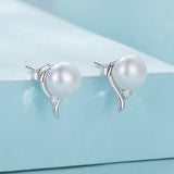 925 Sterling Silver Pavé Setting CZ & Natural Fresh Water Earrings for Women - 10*7mm