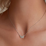 925 Sterling Silver Necklace with Pavé Setting CZ, Length 390+60mm, Pendant Size 8x15mm, for Women