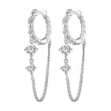 925 Sterling Silver Earrings with Pavé Setting CZ, 34*6mm for Women