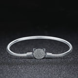 925 Sterling Silver Bracelet with Cat Head Charm, 17cm for Women