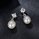 925 Sterling Silver Moissanite 0.10 Carat Earrings with Freshwater Pearl for Women
