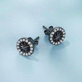 925 Sterling Silver Black Gold Plated Pavé CZ Earrings with Enamel for Women